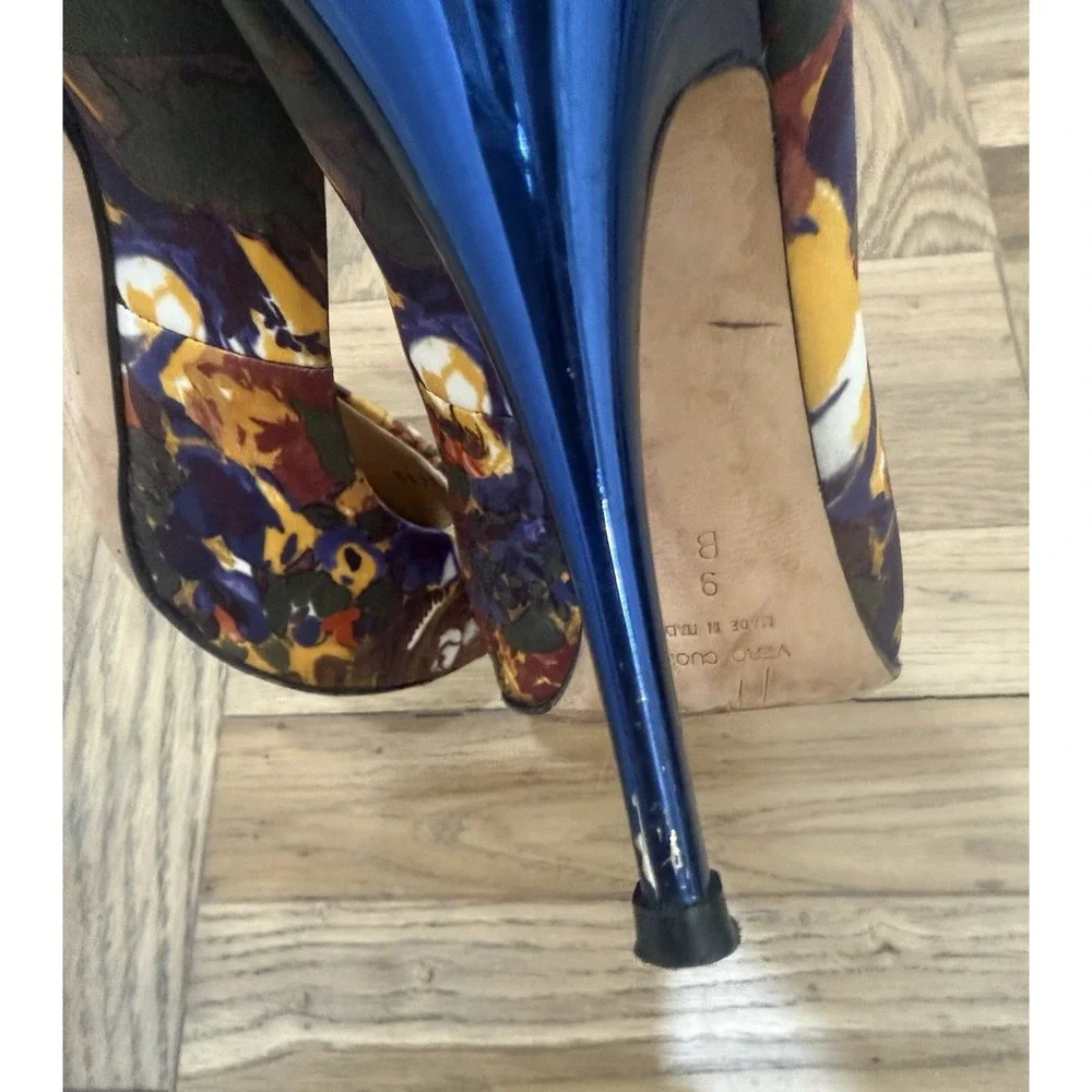 Giuseppe Zanotti Floral Silk Peep Toe Blue‎ Heels Pumps Size 9